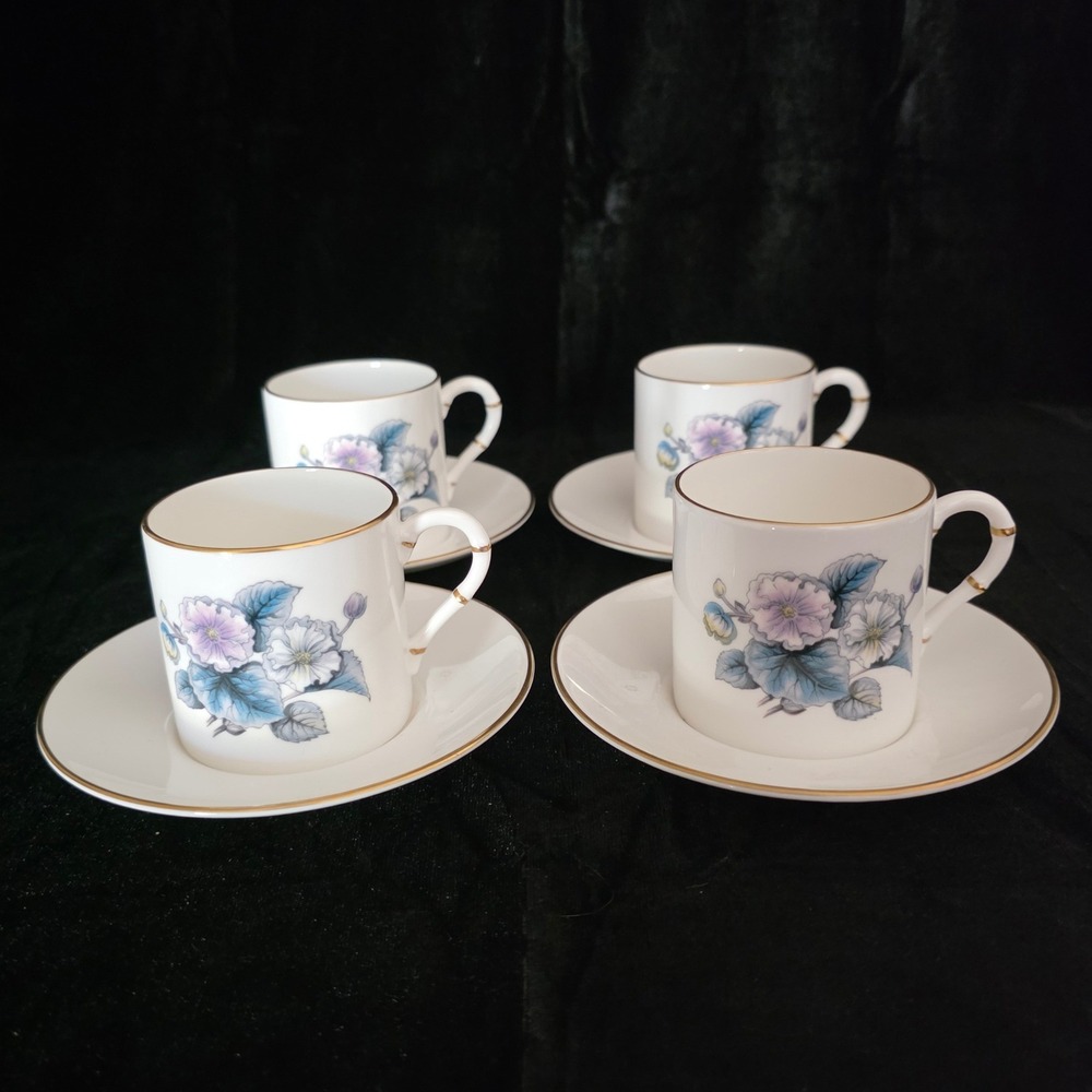 Royal Worcester Fine Bone China "Woodland" Demitasse Espresso Cup Saucer Set 4